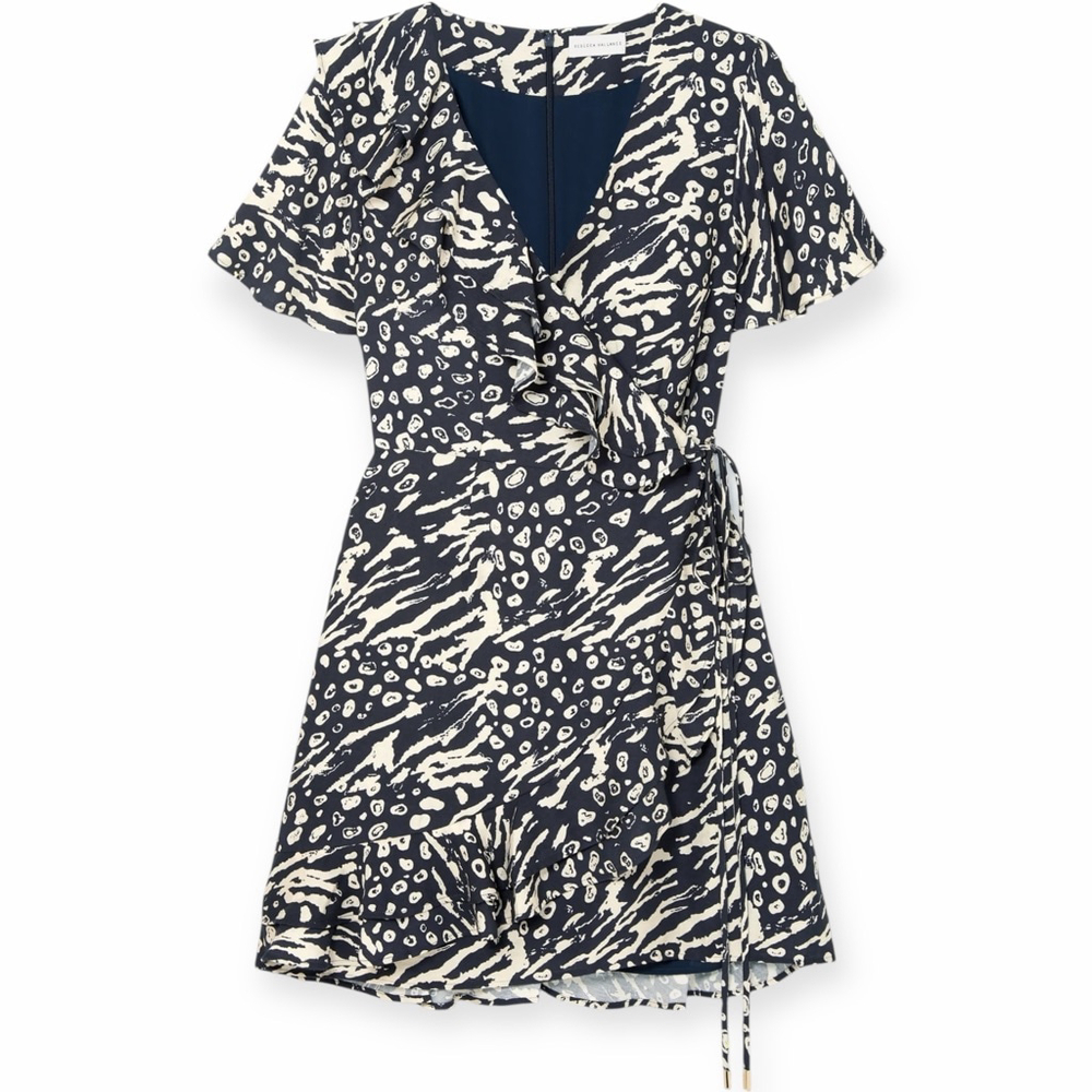 Rebecca Vallance Lola Wrap Mini Dress Navy Blue Size 2 Small NWT 410 MSRP - Picture 2 of 7